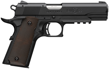 Browning 051065490 1911 Black Label Full Size Frame 22 LR 10+1 4.25" Stainless Steel Barrel, Matte Black Serrated Slide, Matte Black Polymer Frame w/Picatinny Rail, Brown Composite Grip               
