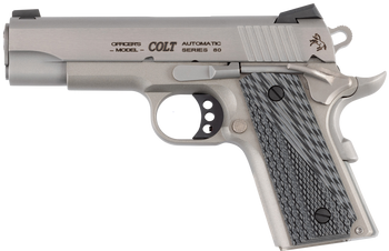 Colt Mfg O9840XE Officer Lightweight 45 ACP 7+1 4.25" Stainless Steel Barrel, Stainless Cerakote Stainless Steel Serrated Slide, Stainless Cerakote Aluminum Frame w/Beavertail, Black/Gray G10 Grip    