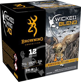 Browning Ammo B193431240 Wicked Blend  12Gauge 3.50" 1 1/2oz BB/1BI Shot 25 Per Box/10 Case                                                                                                             