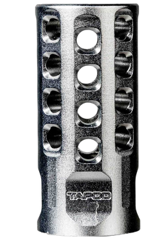 Tapco TAP22010  Muzzle Brake Silver Anodized Aluminum 1/2"x28 Threads 2" OAL .920" Diameter 22LR                                                                                                        