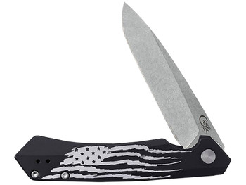 Case 10857 Kinzua Folding Spear Point Plain Stonewashed S35VN SS Blade, Black Anodized w/US Flag Aluminum Handle