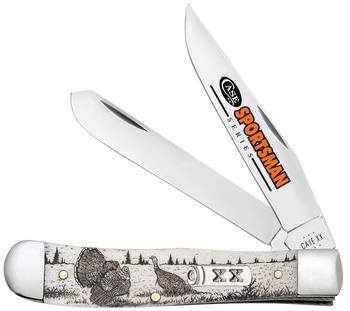 Case 81221 Trapper Sportsman Folding Clip Point/Spey Plain Mirror Polished Tru-Sharp SS Blade/Turkey Embellished Natural Bone Handle                                                                    