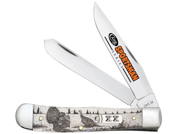 Case 81221 Trapper Sportsman Folding Clip Point/Spey Plain Mirror Polished Tru-Sharp SS Blade/Turkey Embellished Natural Bone Handle