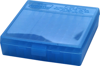 MTM Case-Gard P100924 Ammo Box Flip-Top Multi Caliber Handgun Clear Blue Polypropylene 100rd                                                                                                            