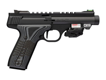 Browning 051612490 Buck Mark Black Label 250 SR 22 LR 10+1 4.40" Matte Black Threaded Bull Barrel, Matte Black Aluminum Frame w/Picatinny Rail Top & Bottom, Black G10 Grip w/ Inscribed Waving Flag, Cr