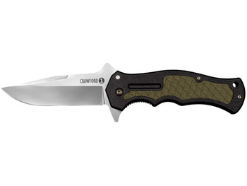 Cold Steel CS20MWC Crawford 1 3.50" Folding Plain 4034 Stainless Steel Blade/Black w/OD Green Traction Inlays GRN Handle Includes Pocket Clip