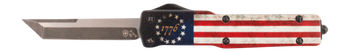 Templar Knife MZBRF121 Premium Weighted Betsy Ross Flag Slim 3.16" OTF Dagger Plain Black Oxide Stonewashed Powder Coated D2 Steel Blade, 4.93" Betsy Ross Flag Aluminum Zinc Alloy Handle              