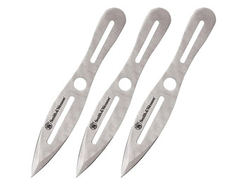 Smith & Wesson Knives SWTK10CP Bullseye Throwing Knives 5" Fixed Dual Edge Spear Point Plain 2Cr13MoV SS Blade, Stainless Steel Handle, Includes Sheath Set of 3, 10" OAL