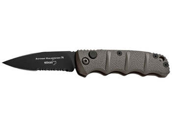 Boker 01KALS96 Kalashnikov 2.52" Drop Point Plain/Serrated Black D2 Steel Blade Gray Aluminum Handle
