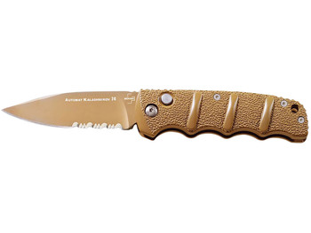 Boker 01KALS103 Kalashnikov 3.35" Spear Point Plain/Serrated Desert D2 Steel Blade Aluminum Handle
