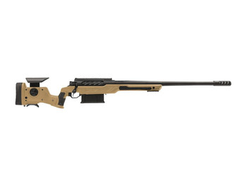 Cadex Inc CDXBMGQUA5029HI20I1J5N BMG Quake 50 BMG 3+1 29" Black DLC Match Grade Threaded Barrel, Black DLC Receiver w/Picatinny Rail, Adj Cheek Piece & LOP Hybrid Tan Polymer Stock