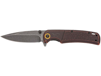 Browning 003220581 Buckmark EDC Slim 3.13" Folding Drop Point Plain Black Stonewashed D2 Steel Blade, Bronze Stonewashed Polymer Handle