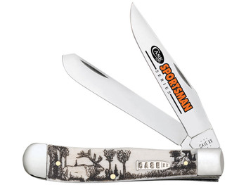 Case 81222 Trapper Sportsman Folding Clip Point/Spey Plain Mirror Polished Tru-Sharp SS Blade/Elk Embellished Natural Bone Handle