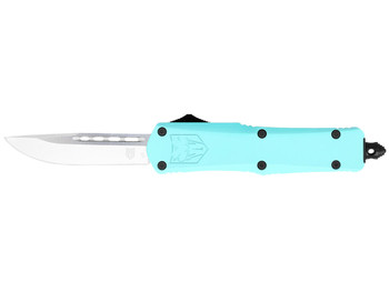 CobraTec Knives STBFS3DNS FS-3 Small 2.75" OTF Drop Point Plain D2 Steel Blade, 4.25" Mint Blue Aluminum Alloy Handle