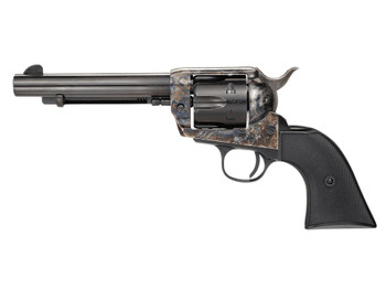Taylors & Company 200110 1873 Pietta 9mm Luger 6 Shot 5.50" Blued Round Barrel, Blued Cylinder, Color Case Hardened Steel Frame, Black Checkered Plastic Navy Grip, Manual Safety, Exposed Hammer