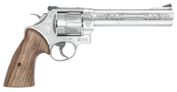 Smith & Wesson 14784 Model 629  N-Frame Large 44 S&W Spl/44 Rem Mag 6 Shot 6.50" Stainless Steel Engraved Barrel, Cylinder & Frame, Tyler Gun Works Bear Hugger Walnut Grip, Exposed Hammer             