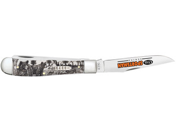 Case 81223 Sportsman Trapper 3.24" Clip/3.27"Spey Folding Plain Mirror Polished Tru-Sharp SS Blade, Bear Wildlife Engraving Natural Bone Handle