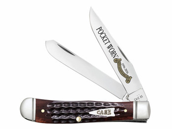 Case 55231 Pocket Worn Trapper Mini Folding 2.75" Clip Point & Spey Plain Mirror Polished Tru-Sharp SS Blades, Corn Cob Jigged Mahogany Bone Handle