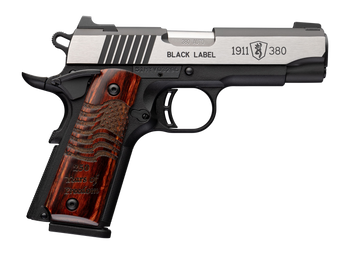Browning 051123492 1911 Black Label Medallion Pro 250 Compact Frame 380 ACP 8+1 3.63" Stainless Steel Barrel, Stainless Steel w/Blackened Slide Flats Serrated Slide, Matte Black Aluminum Frame w/Beave