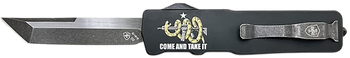Templar Knife  Excalibur Come And Take It Slim 3.25" OTF Tanto Part Serrated D2 Steel Blade, 5" Black "Come And Take It" Aluminum Handle                                                                