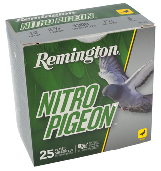 Remington Ammunition R28682 Nitro Pigeon  12Gauge 2.75" 1 1/4oz 8Shot 25 Per Box/10 Case                                                                                                                