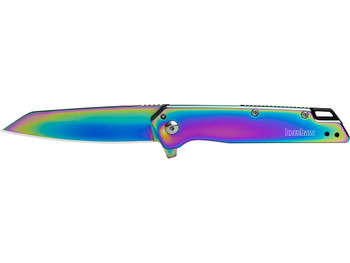 Kershaw 1365RBW Misdirect 3" Folding Reverse Tanto Plain Polished Rainbow PVD 4Cr14 Blade, Polished Rainbow PVD Stainless Steel Handle