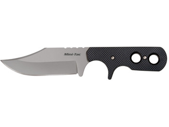 Cold Steel CS-49HCF Mini Tac 3.63" Fixed Bowie Plain Stone Washed 8Cr13MoV SS Blade/ Black Griv-Ex Handle Includes Bead Chain Lanyard/Sheath