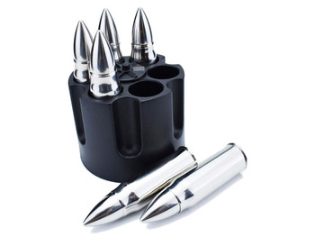 Caliber Gourmet CBG1046B Caliber Gourmet Bullet Chillers Silver Stainless Steel Pistol Cylinder/Bullets