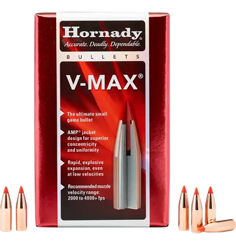Hornady 22272 V-Max Varmint 22 Cal .224 55 gr V Max 100 Per Box/ 40 Case                                                                                                                                