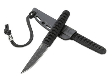 CRKT 2367 Obake 3.64" Fixed Plain Acid Etched Gray TiCN 8Cr14MoV SS Blade/ Black Nylon Cord Wrapped Stainless Steel Handle Includes Sheath