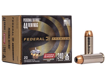 Federal P44HS1 Premium Personal Defense 44RemMag 240gr Hydra-Shok Jacketed Hollow Point 20 Per Box/25 Case