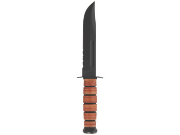 Ka-Bar 1218 USMC Fight/Utility 7" Fixed Clip Point Part Serrated Black 1095 Cro-Van Blade. Brown Leather Handle. Includes Sheath