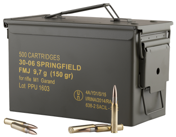 PPU PP3006GMC Standard Rifle  30-06Springfield 150gr Full Metal Jacket/500rds *Sold by Case *Includes Metal Can                                                                                         
