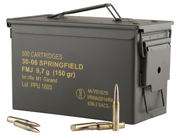 PPU PP3006GMC Standard Rifle 30-06Springfield 150gr Full Metal Jacket/500rds *Sold by Case *Includes Metal Can