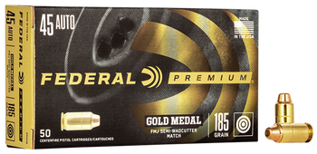 Federal GM45B Premium Gold Medal 45ACP 185gr Full Metal Jacket Semi Wadcutter 50 Per Box/20 Case                                                                                                        