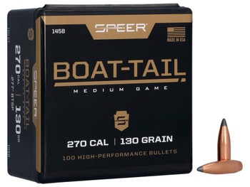 Speer 1458 Boat-Tail 270Cal 130gr Spitzer Boat Tail Soft Point 100 Per Box/5 Case