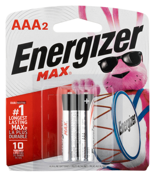 Energizer E92BP2 AAA Max Black/Silver 1.5V Alkaline Qty (2) Single Pack                                                                                                                                 