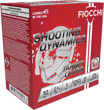 Fiocchi 12SD1X8 Shooting Dynamics  12Gauge 2.75" 1oz 8Shot 25 Per Box/10 Case                                                                                                                           