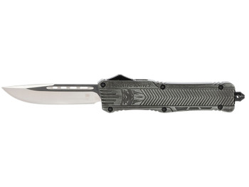 CobraTec Knives LSWCTK1LDNS CTK-1 Large 3.75" OTF Drop Point Plain D2 Steel Blade/ Stonewashed Aluminum Handle Features Glass Breaker Includes Pocket Clip