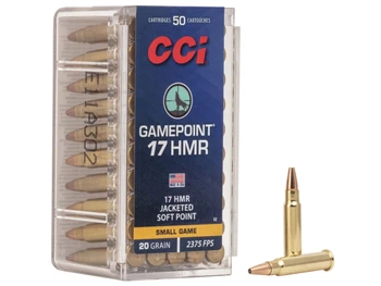 CCI 0052 Gamepoint Rimfire 17HMR 20gr Jacketed Soft Point 50 Per Box/40 Case
