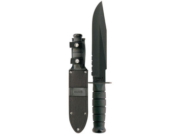 Ka-Bar 1271 Fighter 8" Fixed Clip Point Part Serrated Black 1095 Cro-Van Blade, Black Kraton G Handle, Includes Sheath