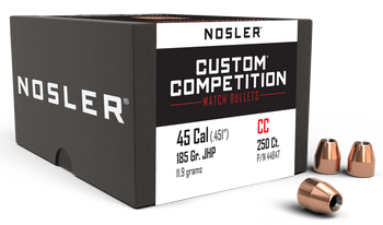 Nosler 44847 Custom Competition 45Cal 185gr Jacketed Hollow Point 250/Box                                                                                                                               