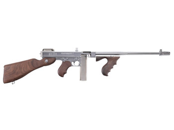 Thompson TI50DCR 1927A-1 Deluxe Carbine 45 ACP Caliber with 18" Barrel, 20+1 Capacity (Stick), 50+1 Capacity (Drum), Hard-Chrome Plated Metal Finish, American Walnut Stock Wood Grip Right Hand