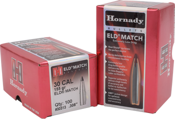 Hornady 30313 ELD Match  30 Cal .308 155 gr Extremely Low Drag Match 100 Per Box/ 15 Case                                                                                                               