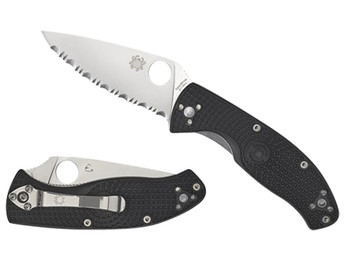 Spyderco C122PSBK Tenacious Lightweight 3.39" Folding Part Serrated Satin 8Cr13MoV SS Blade/Black Bi-Directional Texturing FRN Handle Includes Pocket Clip