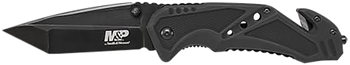 Smith & Wesson Knives SWMP11BCP M&P Rescue 3.80" Folding Tanto Plain Black Stainless Steel Blade Black G10 Handle Features Glass Breaker/Seat Belt Cutter Includes Pocket Clip                          