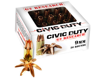 G2 Research G00602 Civic Duty 9mmLuger 96gr Copper Expansion Projectile 20 Per Box/25 Case