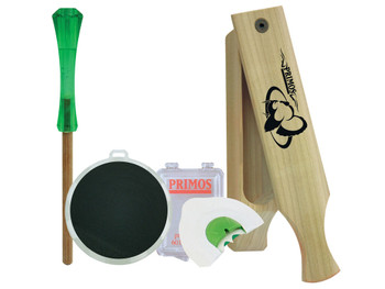 Primos 272 Turkey Caller Starter Pack Attracts Turkeys, Includes Sonic Dome Mouth Call, Sonic Dome Slate Call, Slim Striker & Double Sided Box Call