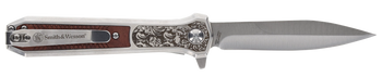 Smith & Wesson Knives 1205011 Unwavered  3.50" Folding Dagger, Plain Stonewashed 8Cr13MoV SS Blade, 4.25" Rosewood w/SS Scales Handle                                                                   