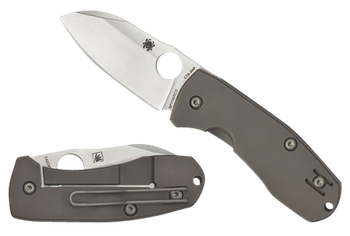 Spyderco C158TIP2 Techno 2  2.52" Folding Sheepsfoot Plain CTS XHP Steel Blade/Matte Stonewashed Titanium Handle Includes Pocket Clip                                                                   